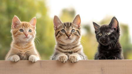 Charming puppies and kittens basking in radiant midday sun, showcasing their adorable essence in a whimsical full-body portrait for a photo.の素材
