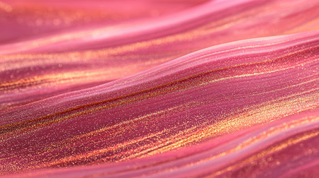 Explore vibrant contemporary fashion trends in a high-angle view, featuring bold magenta hues with golden reflections, Embrace intimacy and closeness in the position.の素材