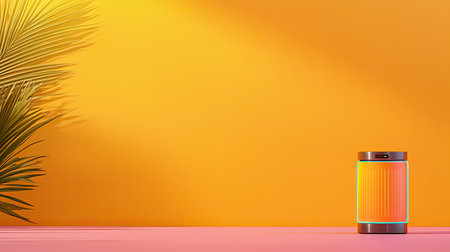 Create a vibrant art piece featuring a futuristic kitchen gadget with a geometric design in neon colors, Show it in blissful noon sunlight with a tunnel vision effect, evoking a sense of modernity and trendiness.の素材