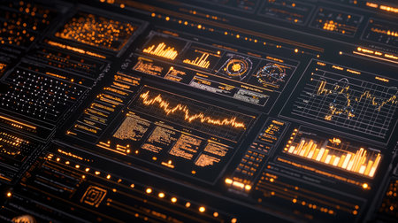 Create a vibrant chart showcasing diverse visual elements like diagrams and plots, offering an in-depth exploration of a specific subject, Capture the scene from a top-down POV, highlighting innovation with radiant playful light and polished gleam.の素材