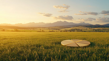 Create a radiant pie chart showcasing diverse marketing strategies in vivid gold and epic tones under a pristine daylight sky, Perfect for dynamic presentations and striking infographics.の素材