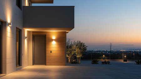 Capture a contemporary home with minimalist architecture and sleek design elements, Use bright silver tones, intense spotlight lighting, and macro focus for a dynamic and stylish scene.の素材