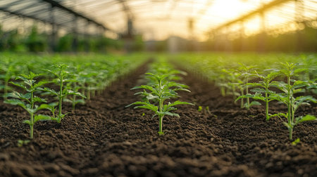 Glow in vibrant lime, bask in morning radiance from a wide angle, showcasing growth, milestones, and continuous improvement, Add depth with forced perspective.の素材