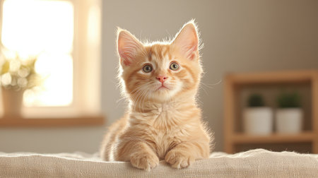 Capture charming photos of adorable animals like puppies and kittens in a whimsical watercolor style, Show them in a low-angle shot under bright, vivid sunlight, creating a tunnel vision effect.の素材