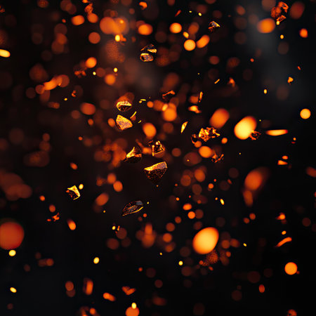 Floating glowing embers falling slowly with warm orange tintの素材