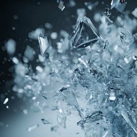 Crystal particle shattering effect in icy tones with freeze motionの素材