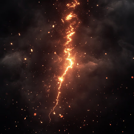 Lightning strike impact burst with glowing debris scatteringの素材