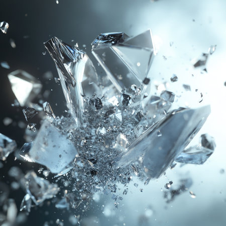 Crystal particle shattering effect in icy tones with freeze motionの素材