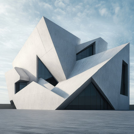 Museum building with abstract geometric form and sculptural exterior designの素材