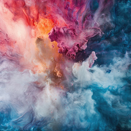 Color explosion background with paint powder in motionの素材