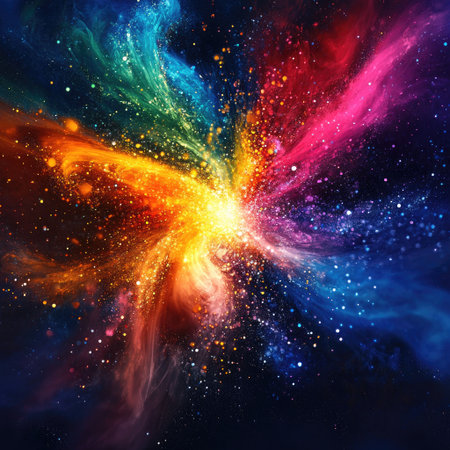 Colorful fractal energy burst with dynamic particle dispersionの素材