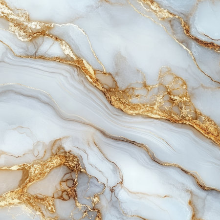 Elegant marble texture background in soft white and gold tonesの素材