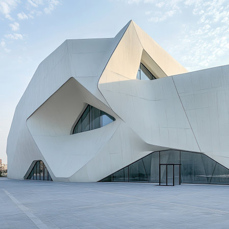 Museum building with abstract geometric form and sculptural exterior designの素材