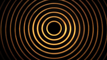 This image features elegant circular waves in a rich gold and black palette, creating depth and a stunning visual effect, perfect for various design projects.の素材