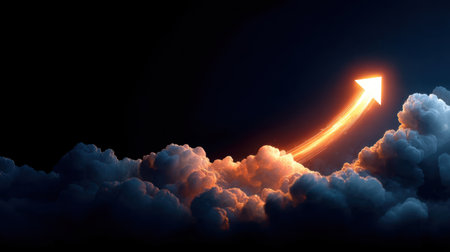 An inspiring image of an upward arrow piercing through dark clouds, symbolizing growth and success. This dynamic scene evokes feelings of ambition and progress.の素材