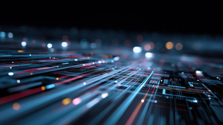 Explore a mesmerizing digital landscape filled with glowing lines and vibrant data streams, representing the essence of modern technology and innovation.の素材