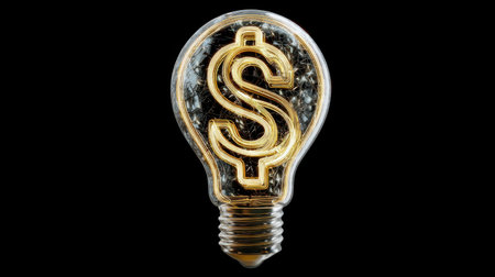 A striking light bulb featuring a golden dollar sign represents the fusion of creativity and finance, highlighting the connection between innovative ideas and economic success.の素材