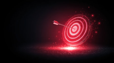 An abstract image featuring a red target and arrow hitting the center, symbolizing success and determination. This visual represents focus and achievement in various aspects of life.の素材