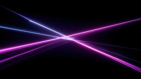 Vivid laser beams intersect in a dark setting, creating an energetic and colorful light display that adds a modern touch to any creative project or design.の素材