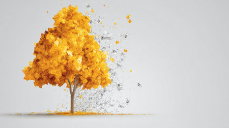 A stunning digital artwork featuring a vibrant yellow tree transforming into money, symbolizing growth, prosperity, and financial success in a creative concept.の素材