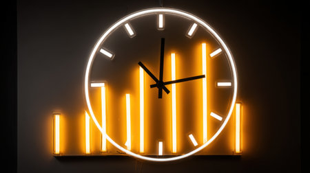 This modern neon wall clock features a unique design with luminous vertical bars, creating a vibrant and stylish ambiance for contemporary interiors.の素材