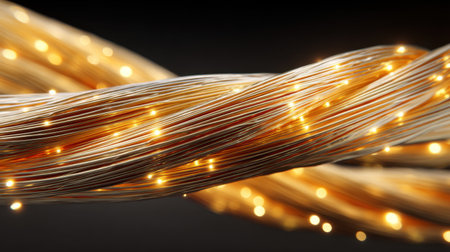 Experience the beauty of metallic wires intertwined with warm glowing lights, creating an enchanting and whimsical atmosphere perfect for artistic and creative projects.の素材