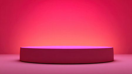 This image features a circular display pedestal illuminated by a soft pink background, perfect for showcasing products or creating artistic presentations in various contexts.の素材