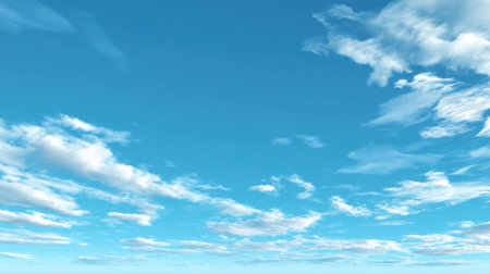 A vibrant blue sky filled with soft white clouds creates a peaceful atmosphere, perfect for themes of nature, tranquility, and creativity in various projects.の素材