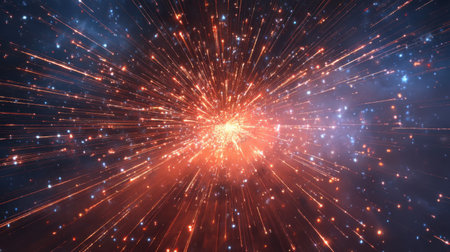 A mesmerizing display of explosive light and color set against a cosmic backdrop, capturing the essence of energy and vitality in a vibrant universe scene.の素材