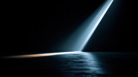 A captivating view of a single beam of light piercing through darkness, creating a striking contrast and adding depth to the space. Perfect for artistic projects.の素材