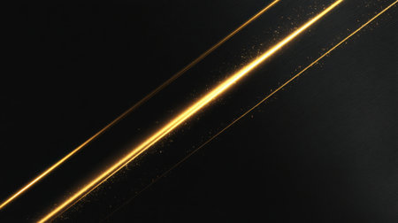 Stunning golden light stripes against a deep black background create a captivating abstract design, perfect for enhancing luxury themes and modern artistic projects.の素材