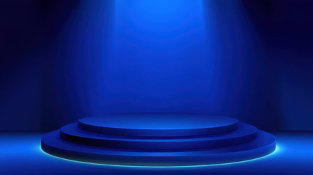 Stunning visual of a stage setup illuminated by a bright blue spotlight, creating a dramatic atmosphere ideal for performances, events, or artistic presentations.の素材