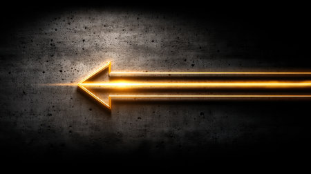 A modern and dynamic golden arrow design on a textured grunge wall background, symbolizing direction and movement, ideal for creative projects and visuals.の素材