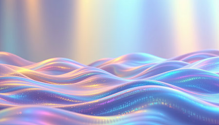 This captivating image features colorful abstract waves in soft gradient light, showcasing smooth flowing patterns and a translucent texture for a serene ambiance.の素材