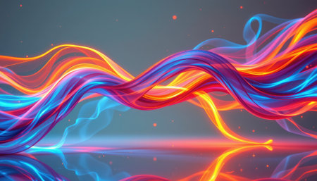 This captivating abstract visual features fluid waves of vivid colors, creating a dynamic and energetic atmosphere, perfect for modern art themes and design.の素材