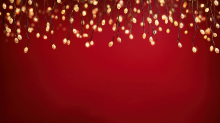 This image showcases a warm light display on a rich red background, perfect for holiday themes, cozy gatherings, and festive occasions. It brings a cheerful ambiance.の素材