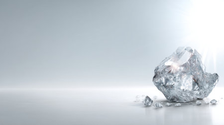 A captivating image of a large crystal rock with smaller diamonds, showcasing clarity and brilliance on a sleek reflective surface. Perfect for design and decor.の素材