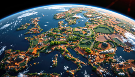 Captivating aerial view showcasing vibrant landscapes and waterways across Earth, illustrating the beauty of nature and diverse ecosystems.の素材