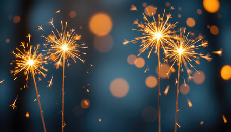 A captivating scene featuring bright sparklers illuminating the night, set against a beautifully blurred background, perfect for celebrations and festive events.の素材