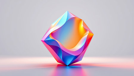 A captivating abstract geometric sculpture displaying vibrant colors and smooth curves. The unique design reflects light beautifully, making it ideal for modern art themes.の素材