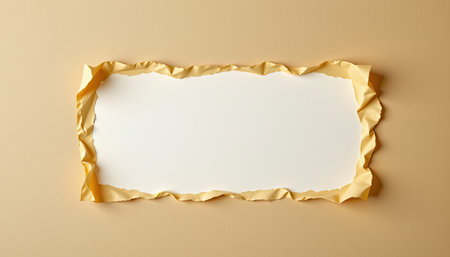 A visually appealing crumpled yellow paper frame set against a soft neutral background, perfect for creative projects, invitations, or decorative art.の素材