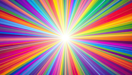 A stunning burst of vibrant colors radiates from the center of this image, creating a dynamic visual experience. The rainbow stripes convey energy and joy, perfect for creative projects.の素材