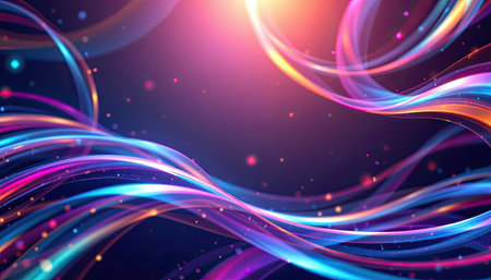 Vibrant and colorful waves flow gracefully across a dark background, creating a mesmerizing visual experience. Ideal for creative projects in digital art.の素材