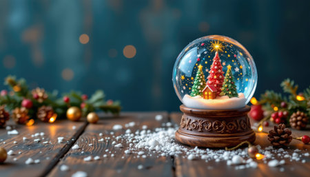 A beautifully crafted holiday snowglobe featuring a charming winter scene with a decorated tree and cozy house, radiating festive joy and warmth.の素材