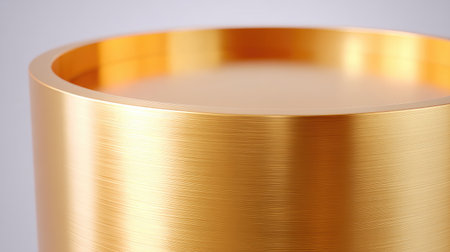 This image features a stunning round gold metallic container showcasing a smooth finish, perfect for enhancing home decor or storage solutions.の素材