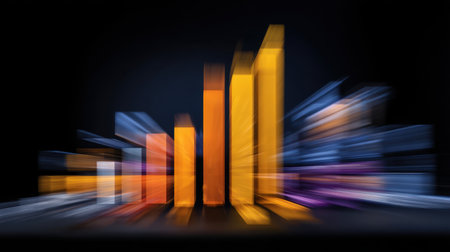 Abstract representation of financial growth with blurred colorful bars illustrating continuous increase in business metrics, emphasizing innovation and economic progress.の素材