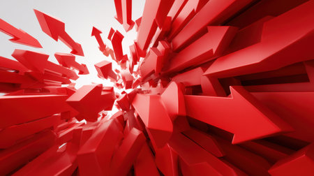 A striking array of dynamic red arrows creates an abstract image that symbolizes energy and direction. Perfect for modern design and creative projects.の素材