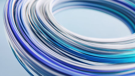 Detailed abstract image featuring swirling blue and white wires against a soft gradient background, illustrating motion and texture in a captivating design.の素材
