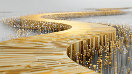 A stunning abstract representation of a golden river flowing elegantly across a soft gradient background, showcasing shimmering textures and sophisticated patterns.の素材