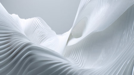 This abstract image captures elegant white waves with intricate textures and soft curves, evoking a sense of tranquility and modern design inspiration.の素材